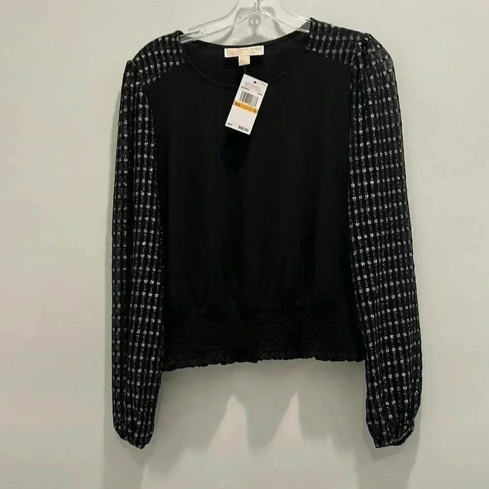 Michael Kors, Sheer Sleeve Round Neck Blouse - Picture 2 of 10